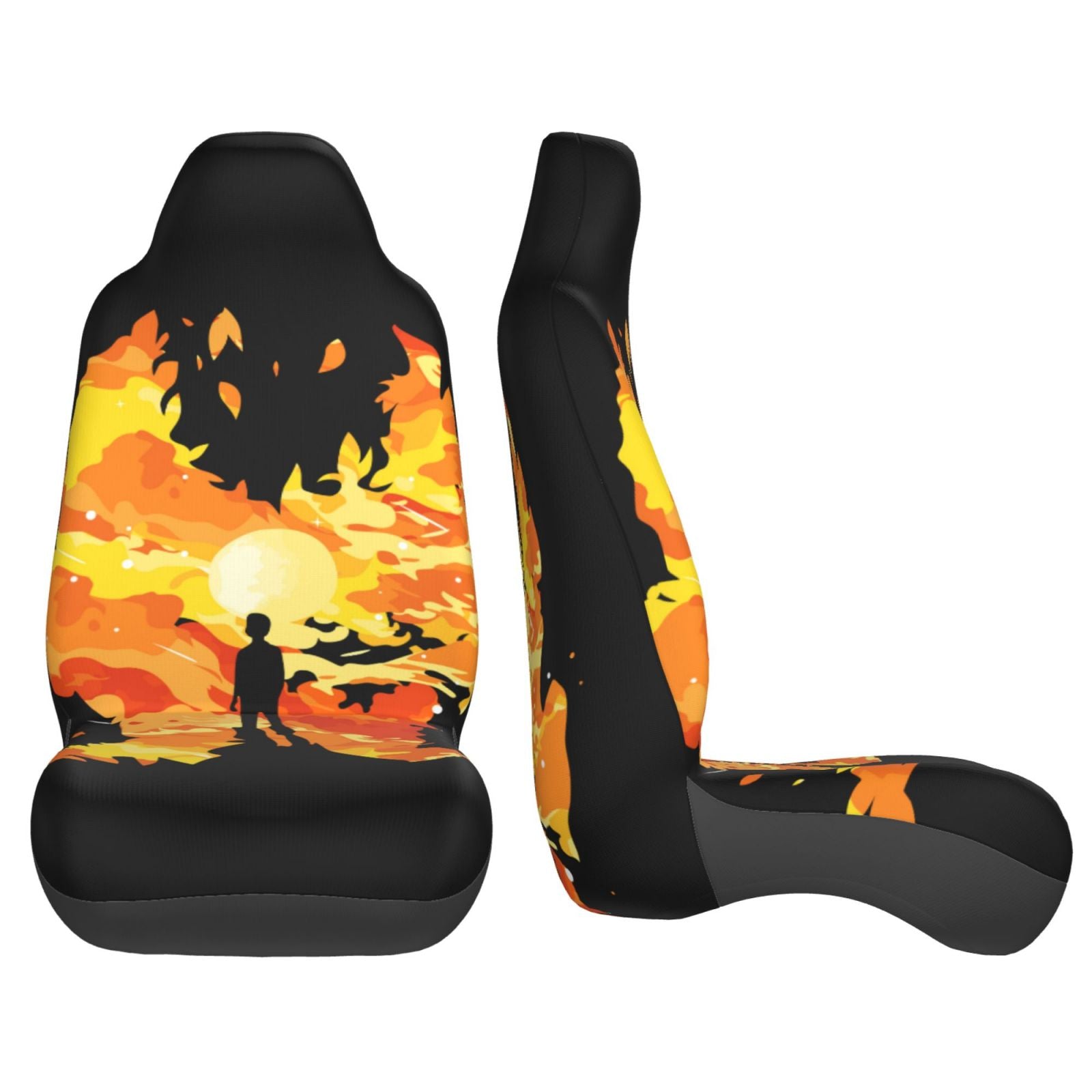 TEQUAN Front Seat Covers， Burning Fire Flame Man Pattern 2 Piece Car Seat Cover Fit Most Car SUV Truck Van