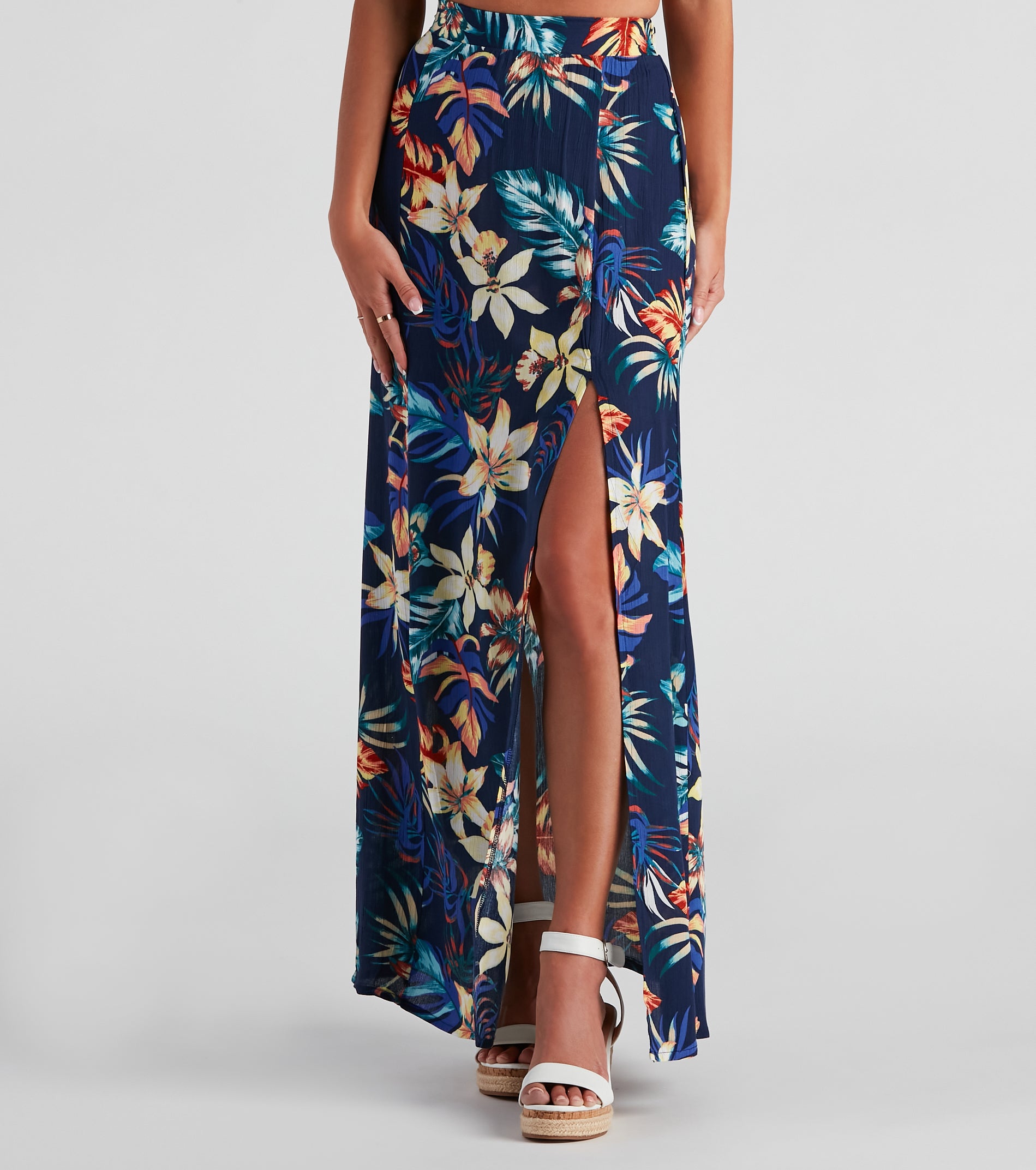 Cancun Vacay Tropical Slit Maxi Skirt