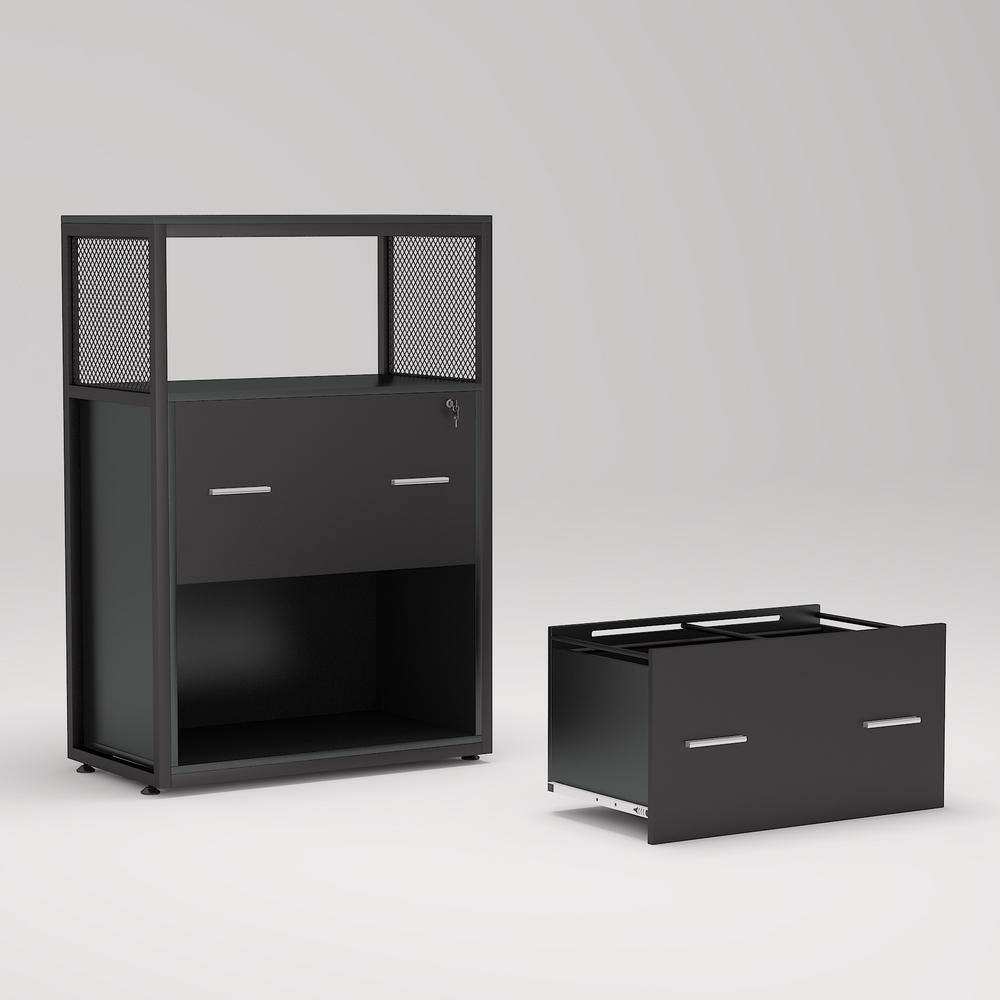 BYBLIGHT Black File Cabinet with Lockable File Drawers and Open Storage Shelf BB-C0341FF