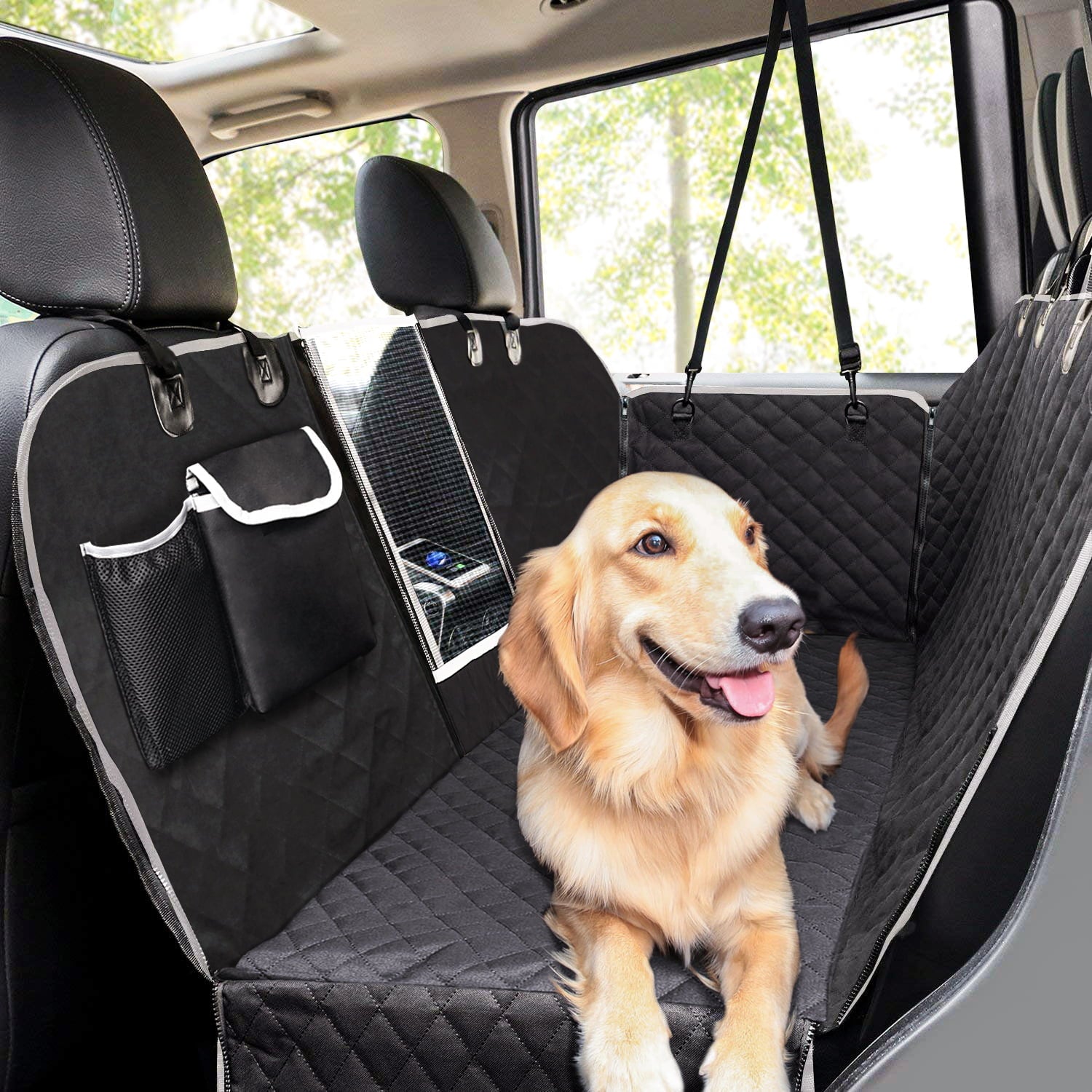 Pecute Dog Car Seat Cover， Waterproof Pet Back Seat Cover Protector Hammock with Mesh Window and Bag