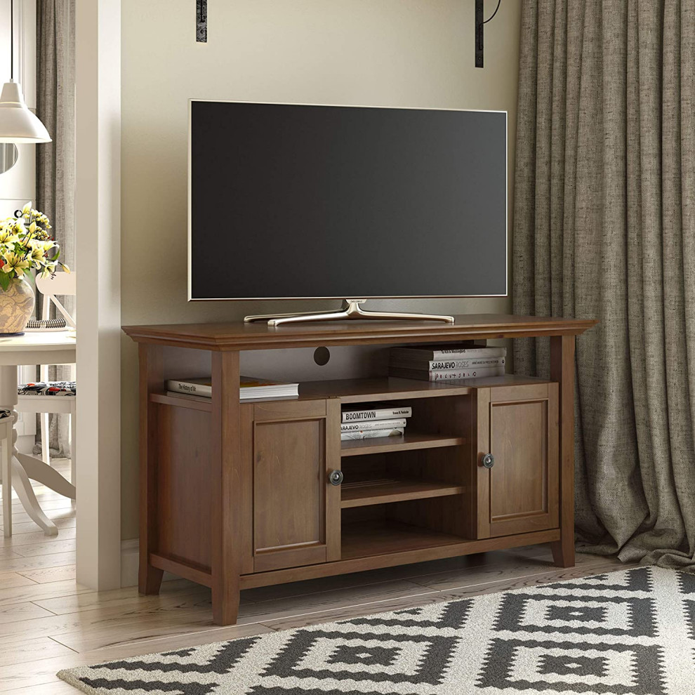 Media TV Stand  Open Compartments With Cable Management  Saddle Brown   Contemporary   Entertainment Centers And Tv Stands   by Decor Love  Houzz