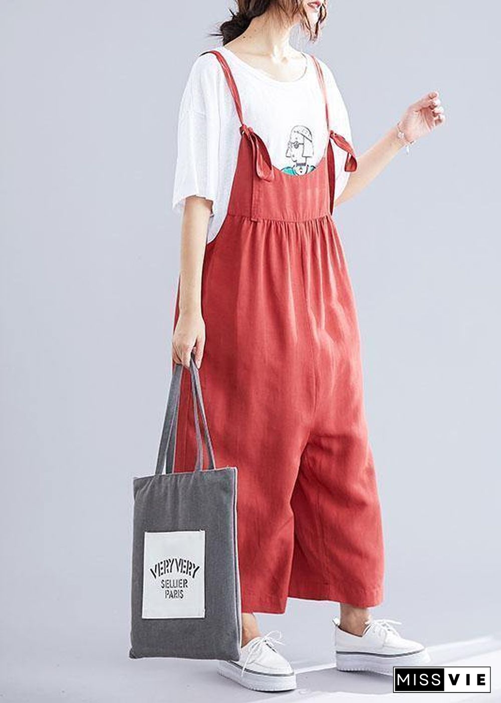 new red casual wide leg pants loose thin fashion straps jumpsuit