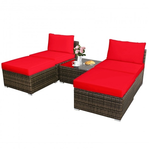 5 Pieces Wicker Lounge Chair Set with Washable Zippered Cushions