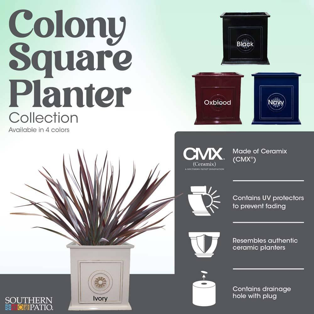 Southern Patio Colony Large 16 in. x 16 in. 27 Qt. Black Resin Composite Square Outdoor Planter Box CMX-042426