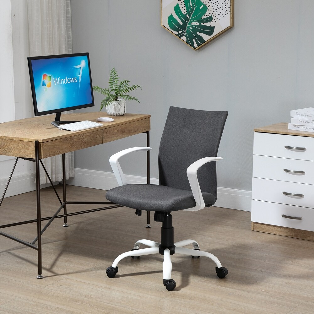 Vinsetto Office Chair Linen Swivel Computer Desk Chair Home Study Task Chair with Wheels  Arm