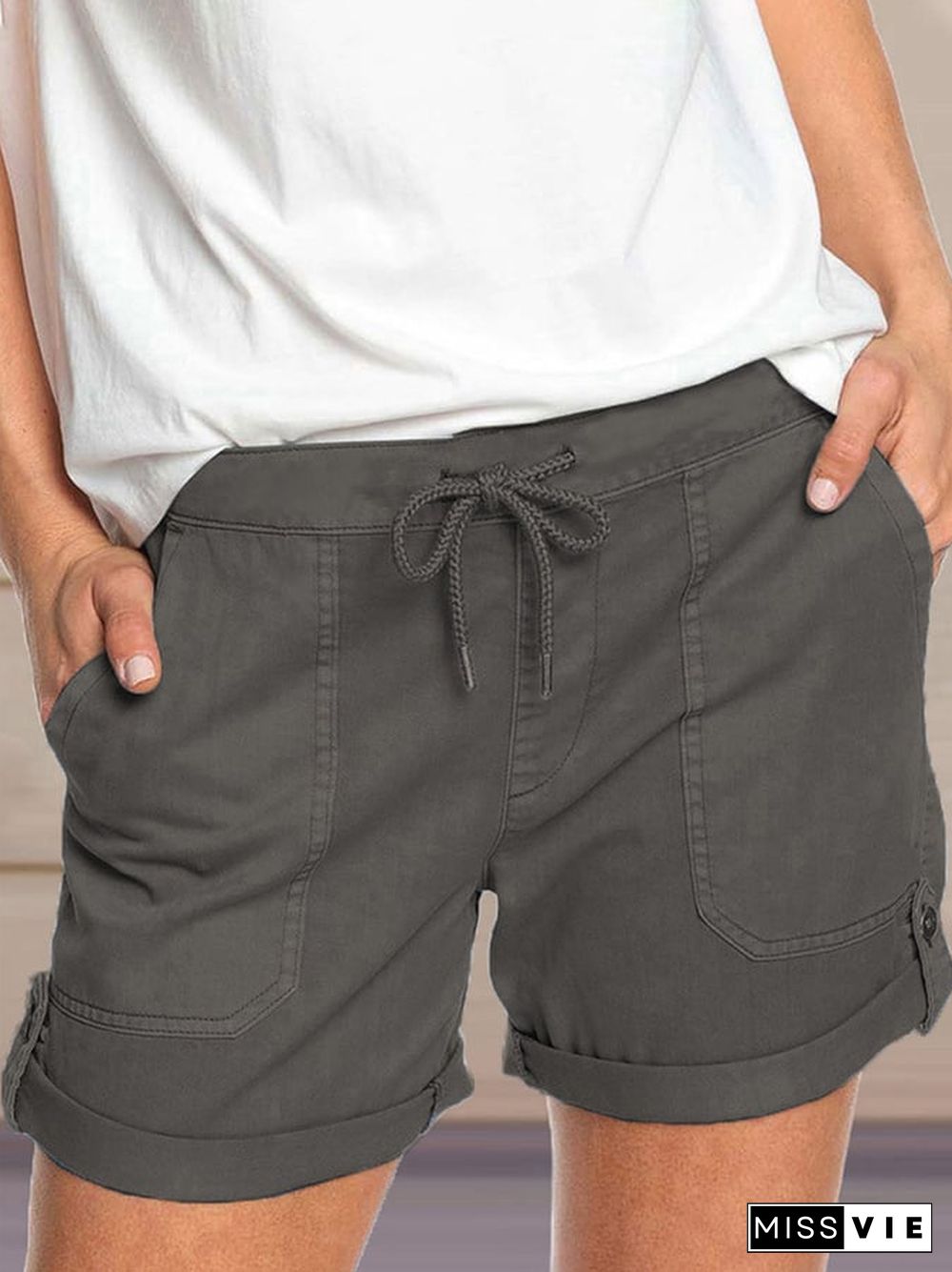 Women's Casual Solid Color Cargo Shorts