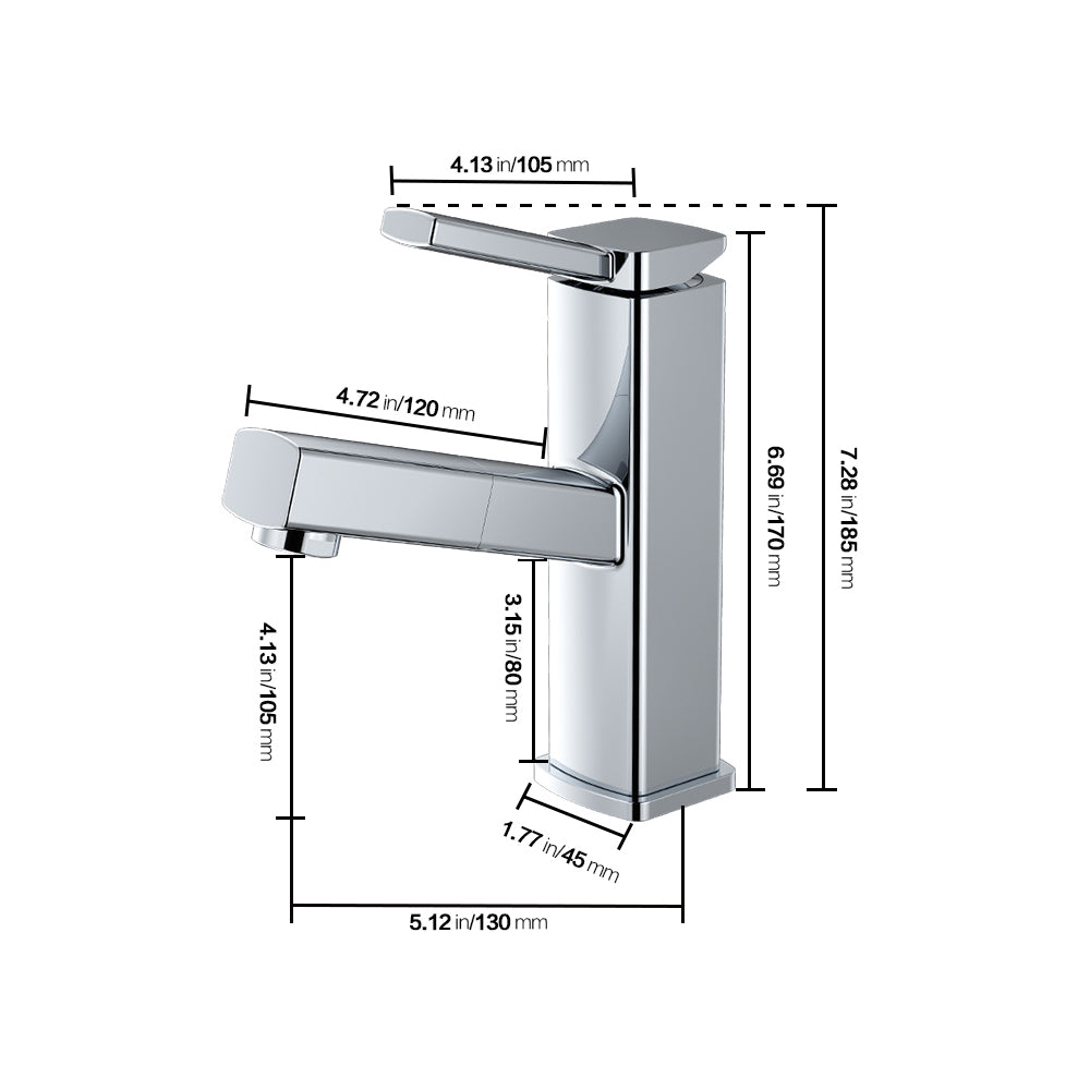KAIYING Bathroom Sink Faucet with Pull Out Sprayer， Single Hole Utility Bar Sink Faucet， Lavatory Pull Down RV Sink Faucets with Rotating Spout， Single Handle (Regular， Chrome)