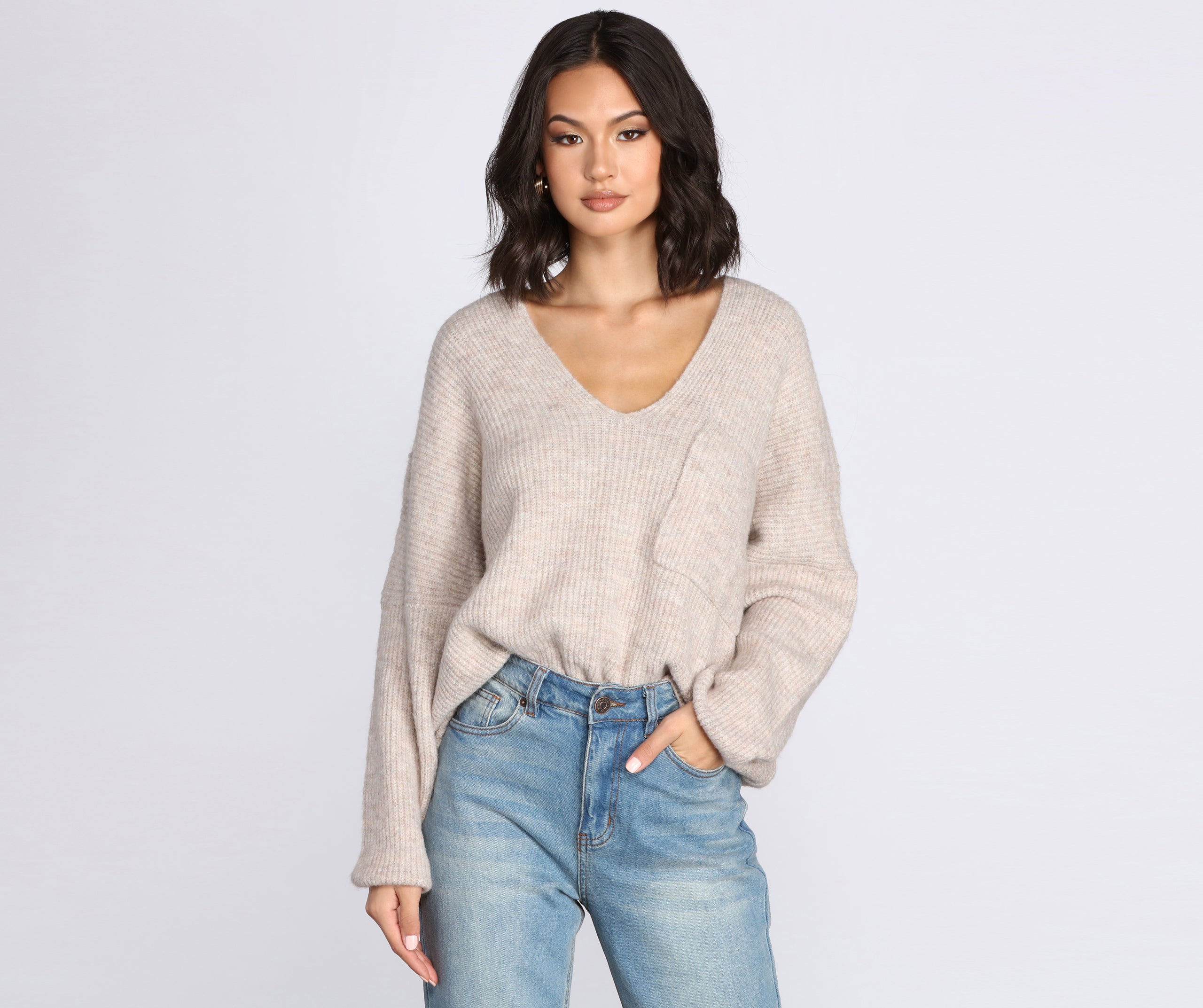 Oversized V Neck Pullover Sweater