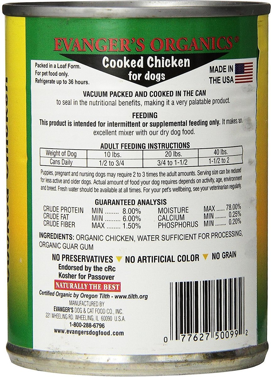 Evanger's Organics Cooked Chicken Grain-Free Canned Dog Food