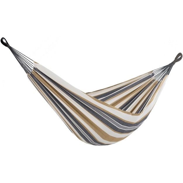 The Hamptons Collection 144 Gray And Gold Striped Two Person Brazilian Style Hammock