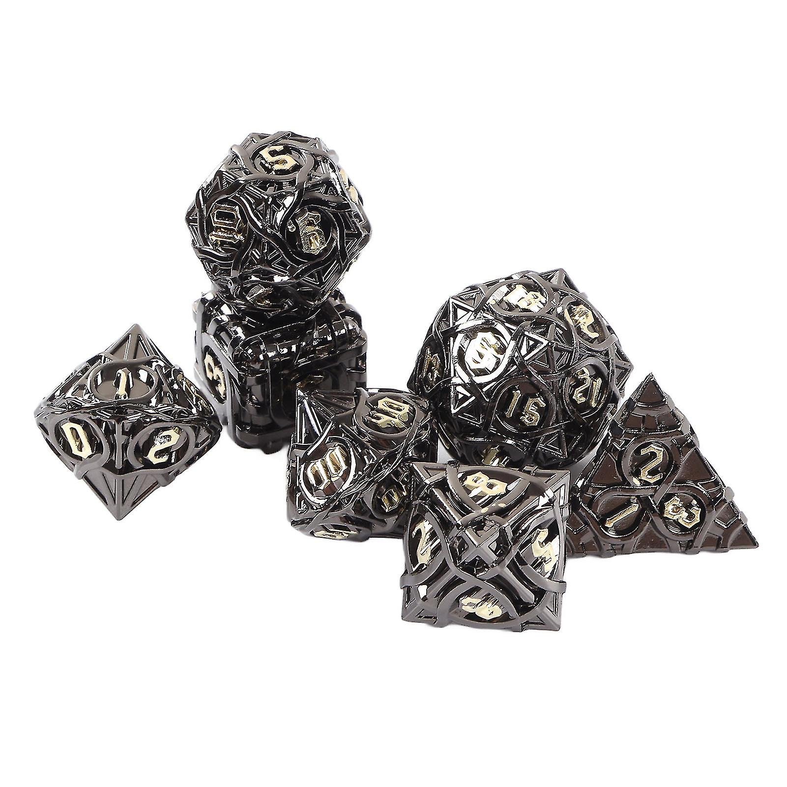 7pcs Hollow Brass Dice Set Coating Clear Number Polyhedral Rolling Dice Toy for Game