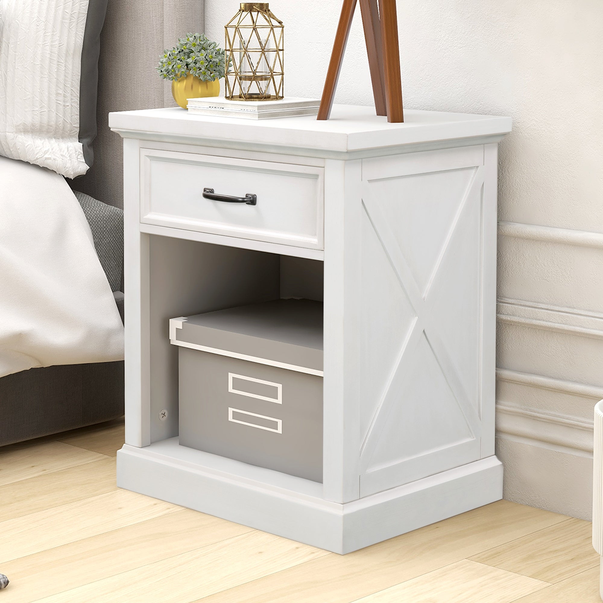 Nightstand End Table with Drawers Storage for Living Room/Bedroom - - 36111506