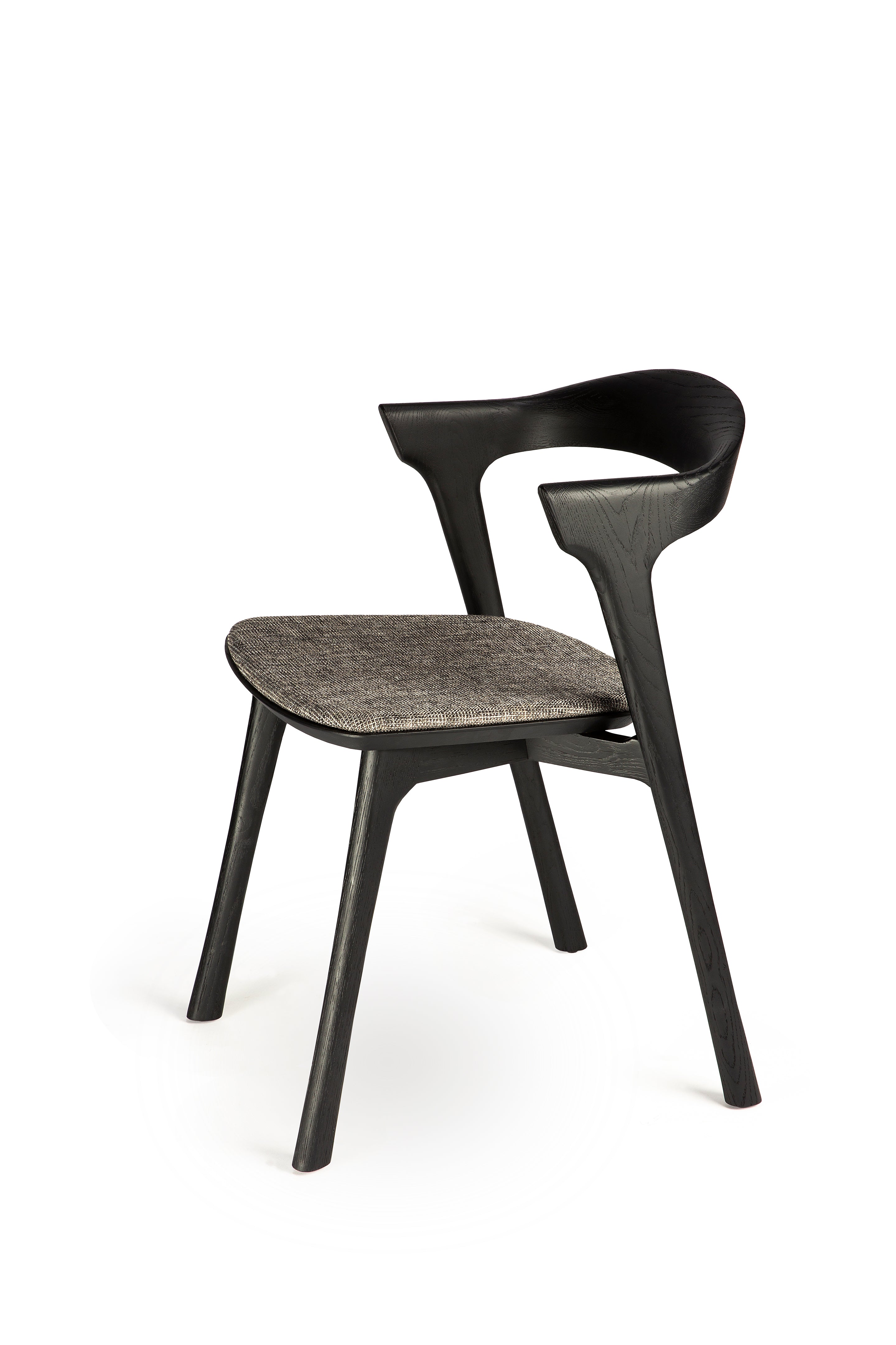 Oak Bok Black Dining Chair - Grey Upholstery - Varnished