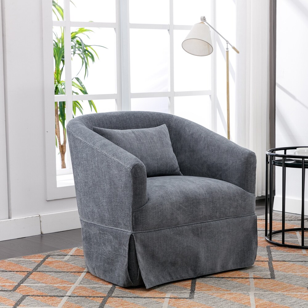 Linen Blend Accent Chair 360 Degree Swivel Sofa Modern Club Chairs Barrel Chair with Metal Frame for Living Room