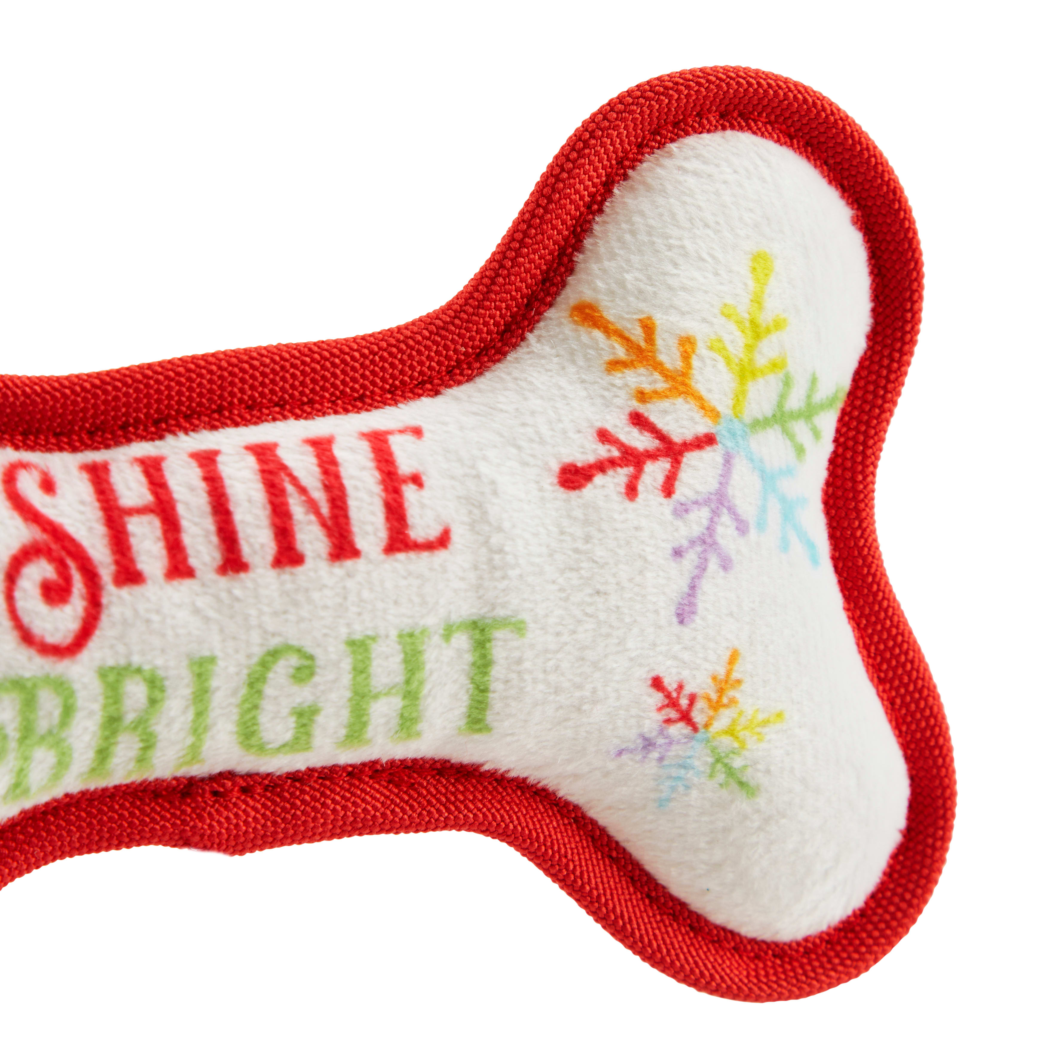 More and Merrier Plush Shine Bright Bone Dog Toy， Small