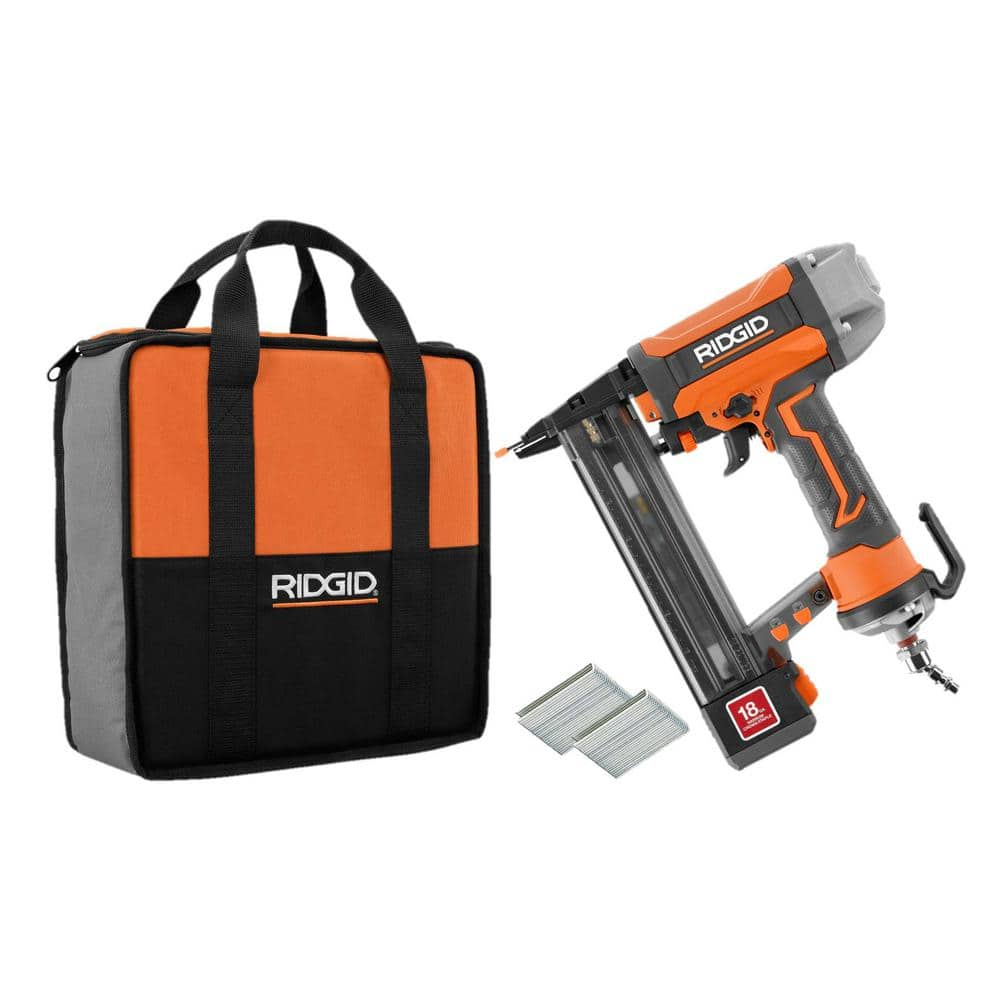 RIDGID Pneumatic 18-Gauge 1-1/2 in. Finish Stapler, Contractor's Bag and (200) Staples R150FSF