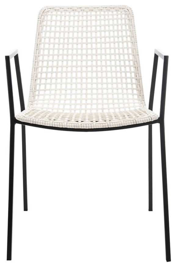 Baker Leather Woven Dining Chair set of 2 White / Black   Tropical   Dining Chairs   by Peachtree Fine Furniture  Houzz