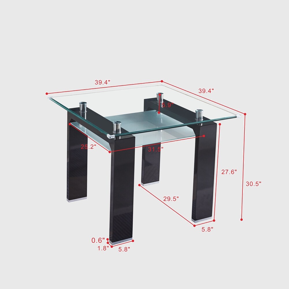 Tempered Glass Top Square Double Layer Dining Table with MDF Legs