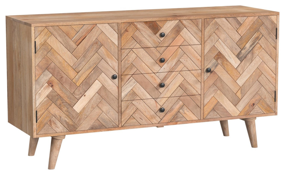 Bohemian Console Table  Mango Wood Frame With Chevron Patterned Front  Natural   Midcentury   Console Tables   by Decor Love  Houzz