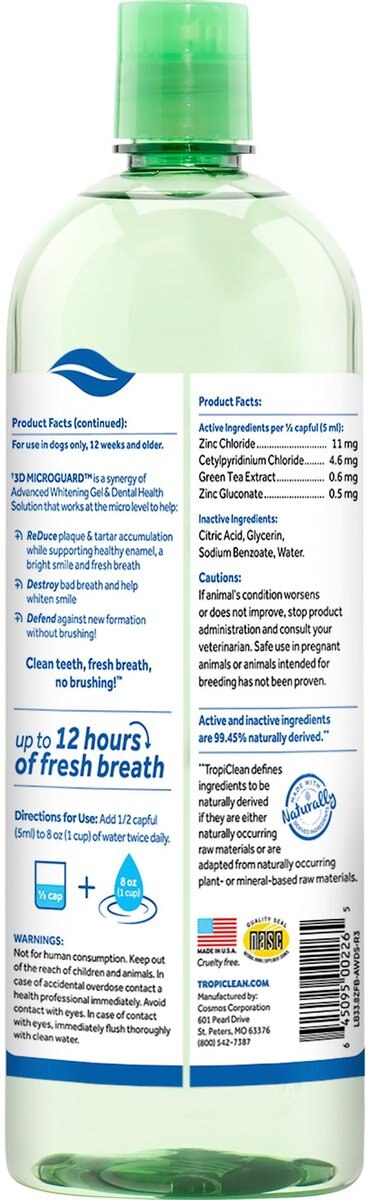 TropiClean Fresh Breath Advanced Whitening Dental Health Solution Dog Dental Water Additive