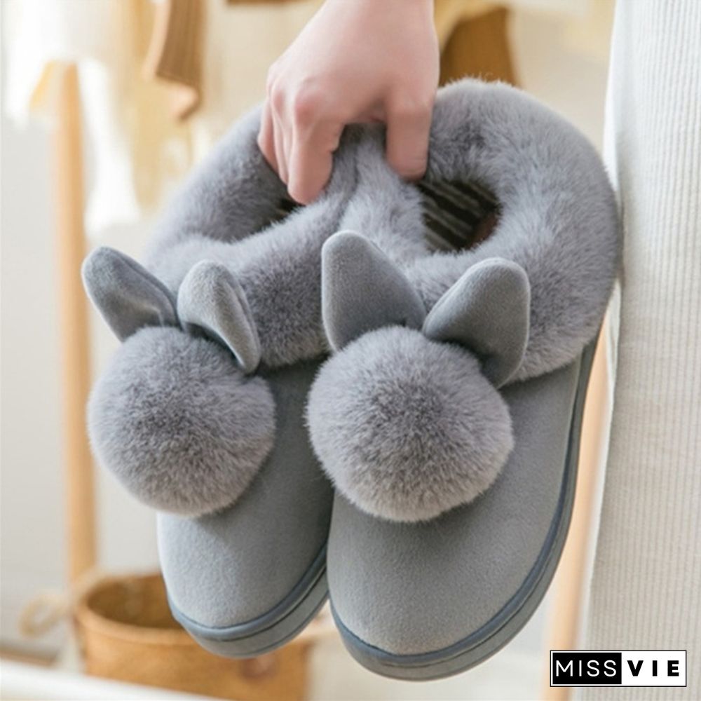 Fashion Women's Winter Cute Rabbit Warm Non-Slip Cotton Slippers Winter Shoes Indoor Outdoor