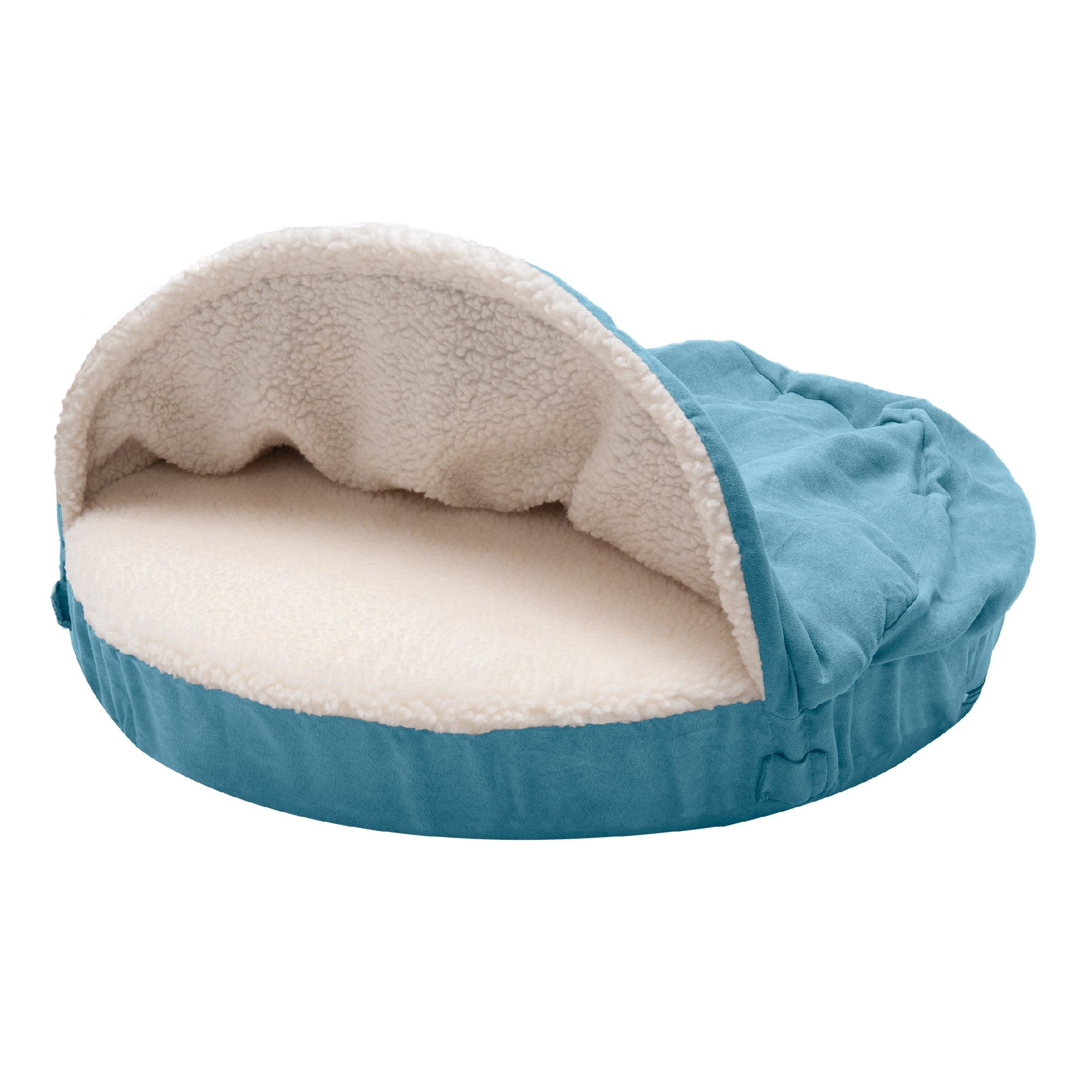 FurHaven | Orthopedic Faux Sheepskin Snuggery Burrow Pet Bed for Dogs & Cats, Blue, 26-Inch