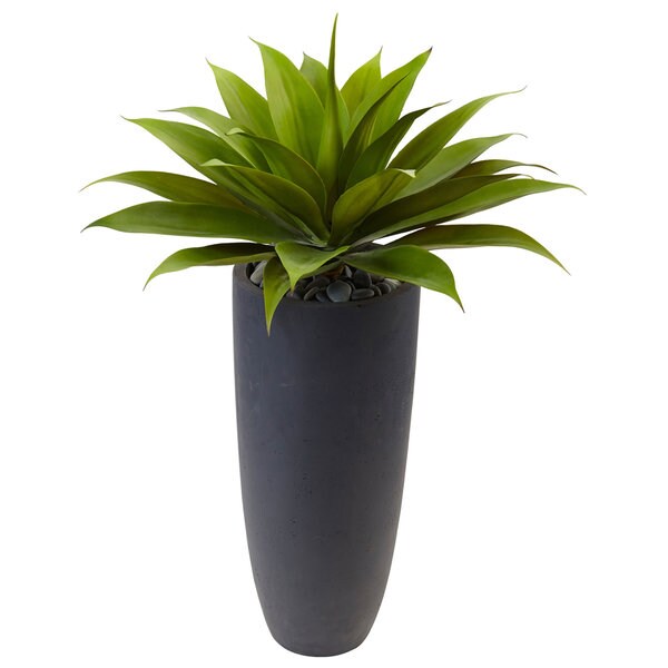 Nearly Natural Agave in Grey Cylinder Planter