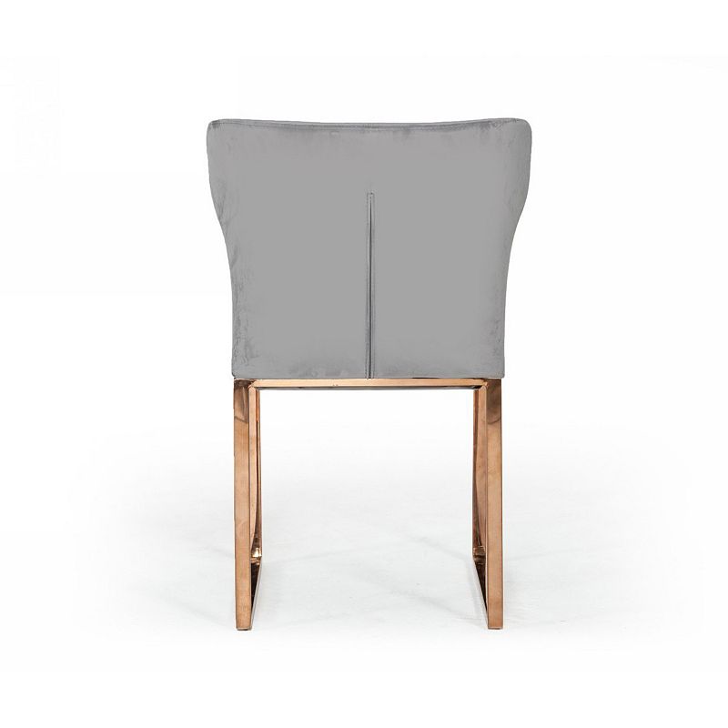 High Wing Back Metal Armless Dining Chair with Sled Base， Gray and Rosegold