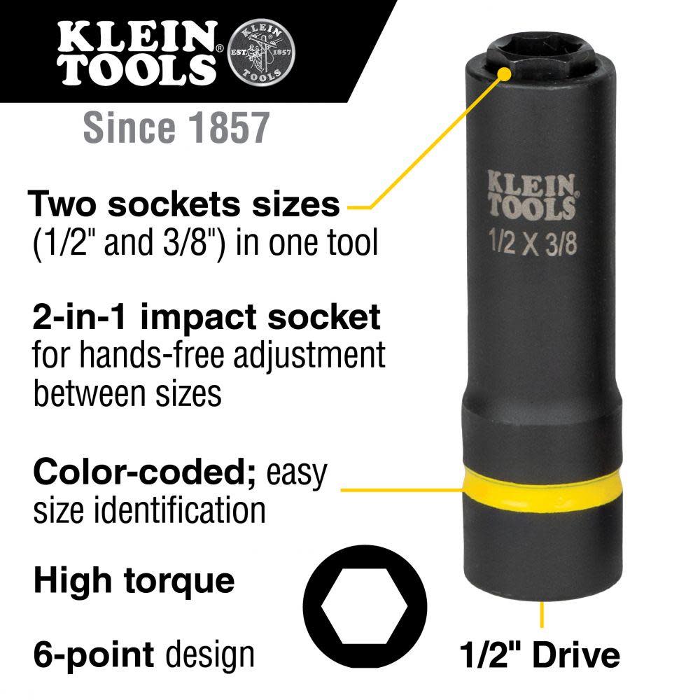 Klein 2-in-1 Socket 1/2 X 3/8 6 Pt ;