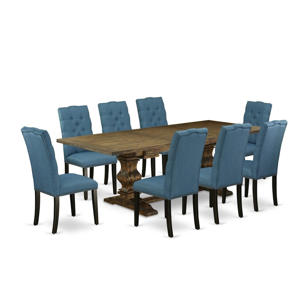 East West Furniture 9 Piece Dining Room Table Set  a Rectangle Kitchen Table and 8 Linen Fabric Chairs  (Finish Options)