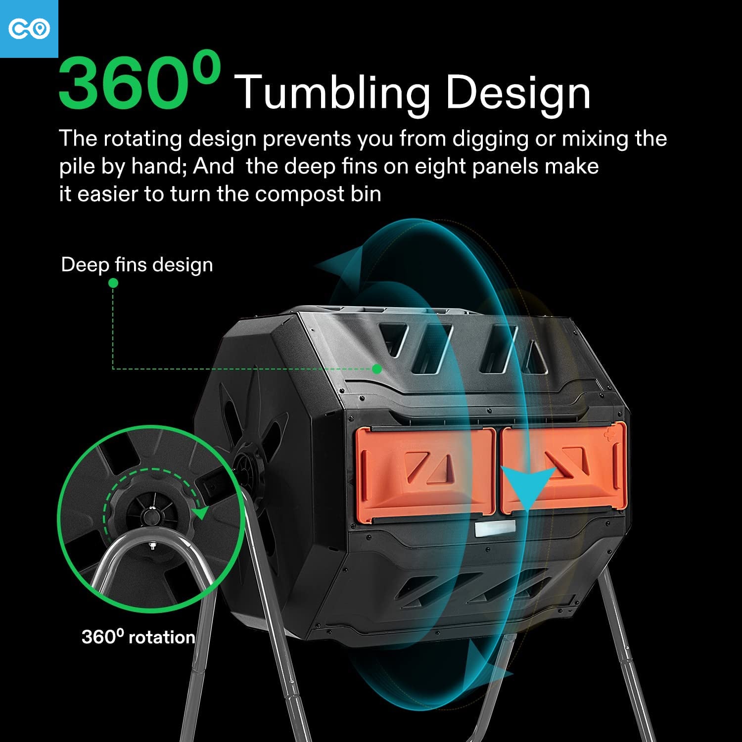 Tumbling Composter Dual Rotating Batch Compost Bin  43 Gallon Orange Door