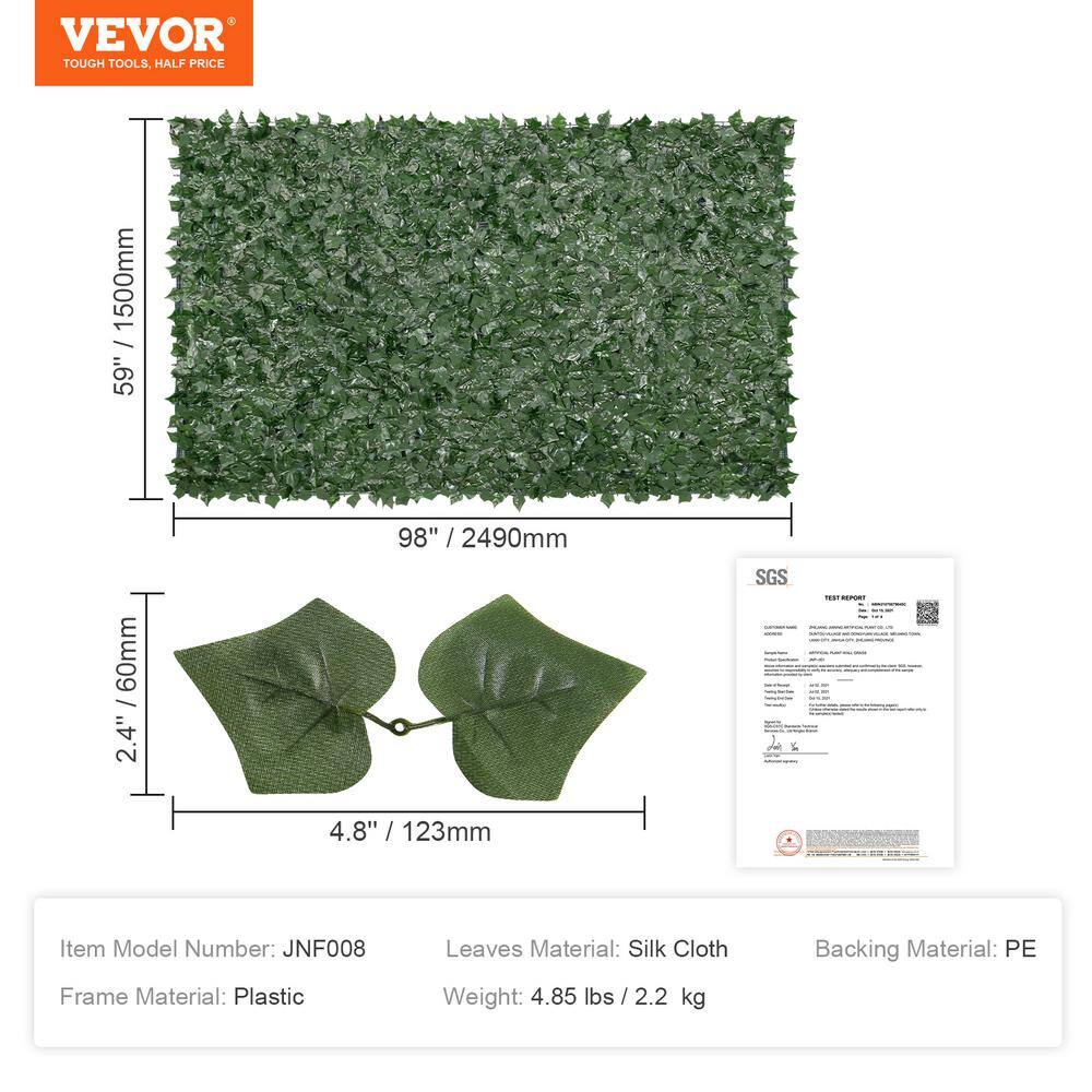 VEVOR Ivy Privacy Fence 59 x 98 in. Artificial Green Wall Screen Greenery Ivy Fence Faux Hedges Vine Leaf Decoration WLSRZ59X981PC9IJ9V0