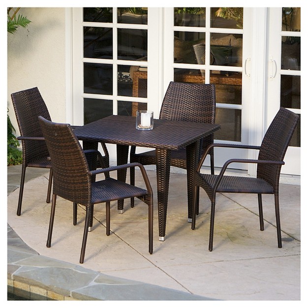 Canoga 5pc Wicker Patio Dining Set Brown Christopher Knight Home