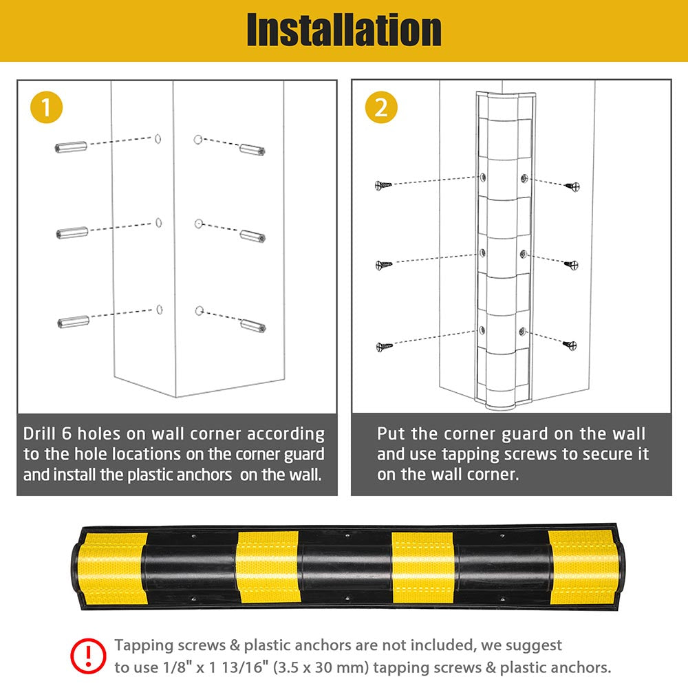 Yescom 2pcs Rubber Corner Guards for Walls Reflective 31