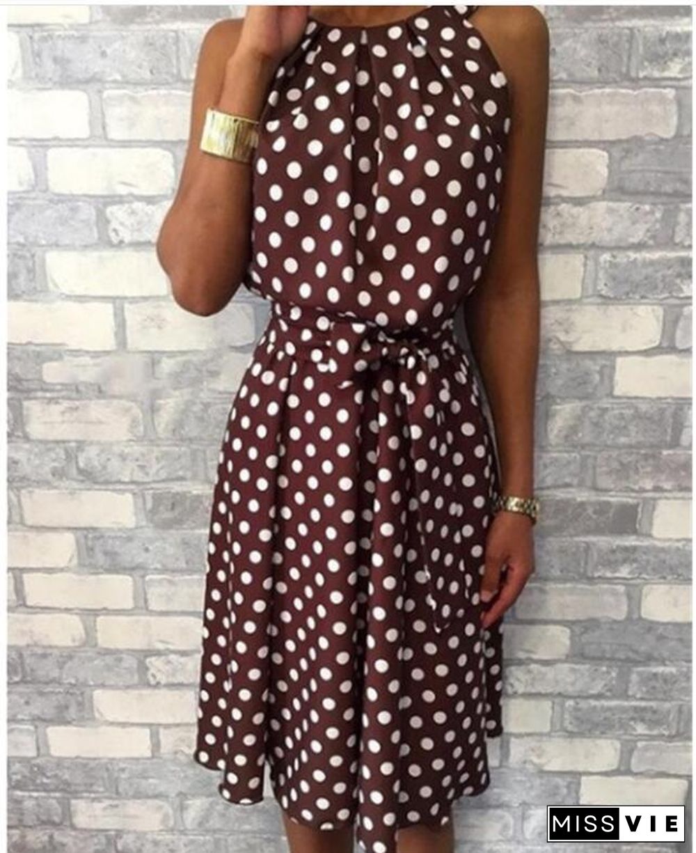 European And American Polka Dot Sleeveless Strapless Round Neck Loose Casual Dress