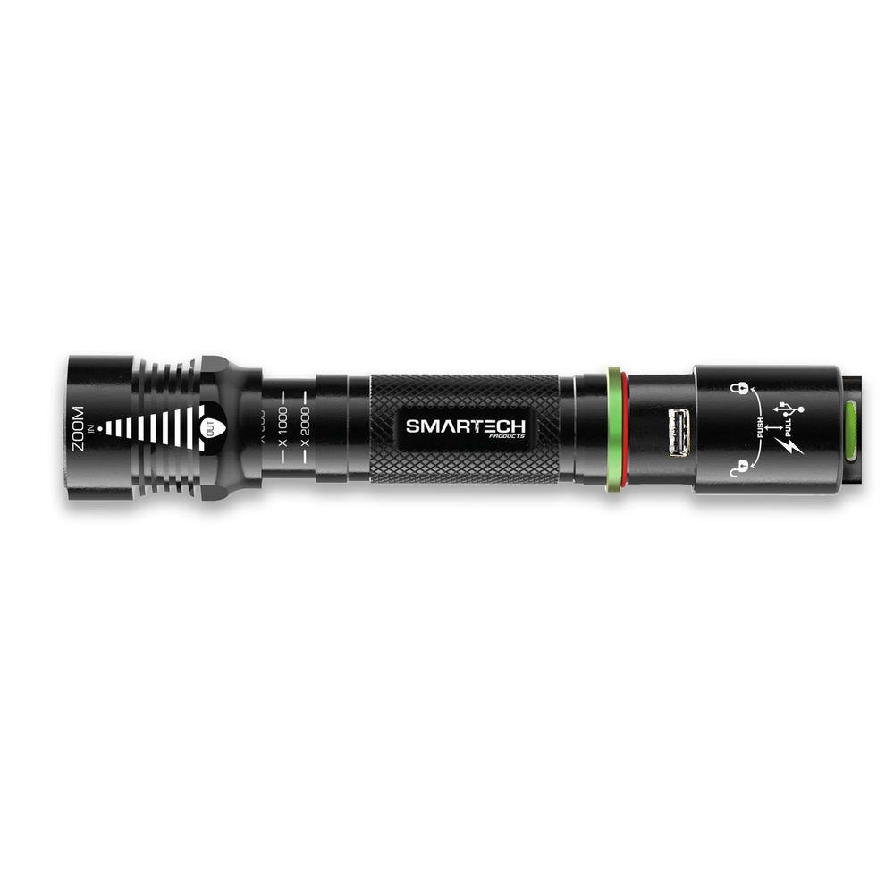 Smartech Products 2000 Lumen Dual Powered Rechargeable LED Flashlight and 5000 mAh Power Bank with 3 Color Lens RR-2000