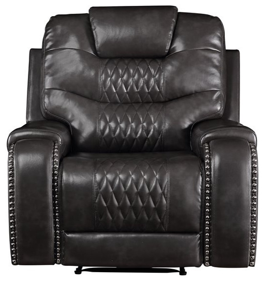 ACME Braylon Faux Leather Tufted Motion Recliner in Magnetite Black   Transitional   Recliner Chairs   by Homesquare  Houzz