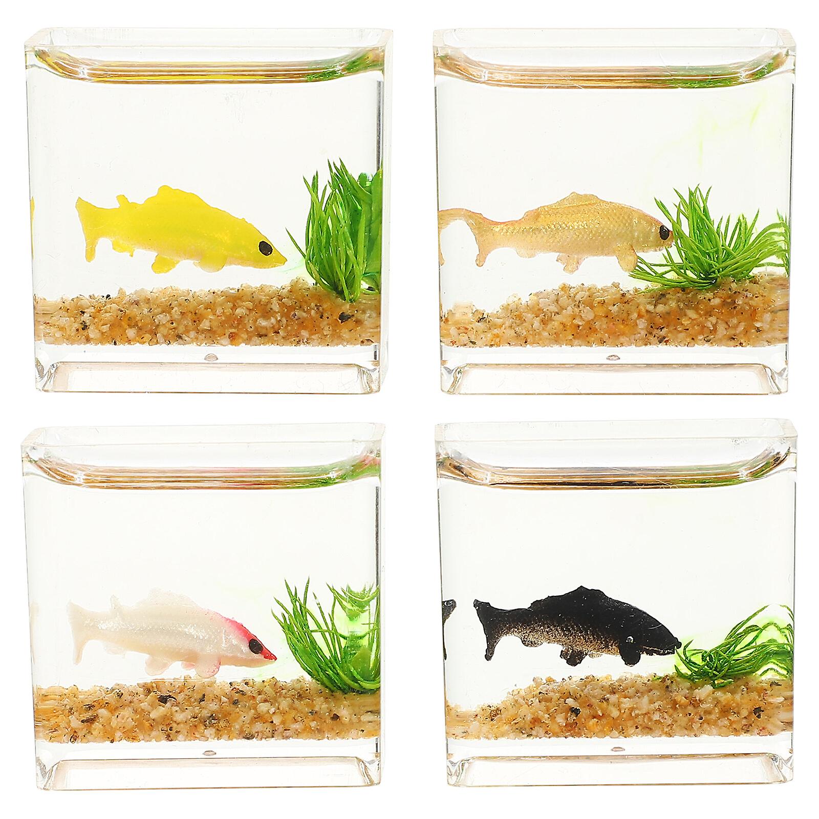 4pcs Mini Fish Bowl Decorations Miniature Fish Tank Models Lifelike Tiny Aquariums Mini House Decors