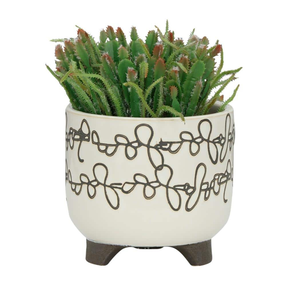 HOTEBIKE 6 in. 8 in. Beige Ceramic Planters for Outdoor and Indoor (Set of 2) LING10246