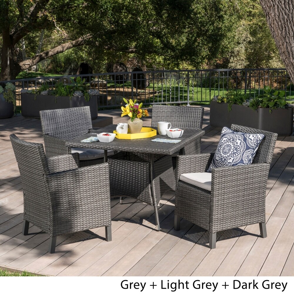 Cypress Outdoor 5 piece Square Wicker Dining Set with Cushions by Christopher Knight Home