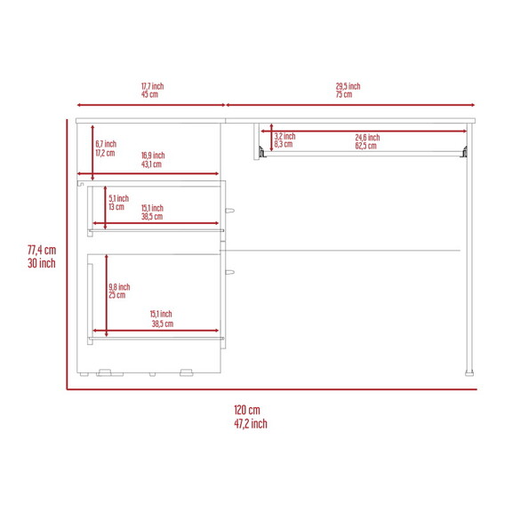 Glendale 2 Drawer 1 Shelf L Shaped Computer Desk B...