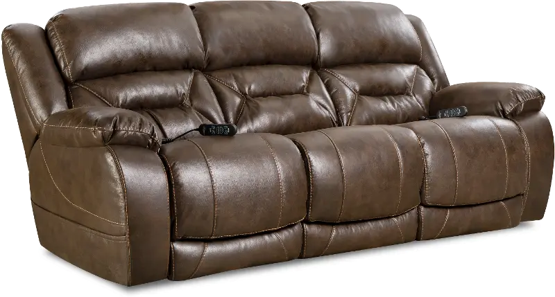 Enterprise Walnut Brown Power Reclining Sofa with Power Headrests