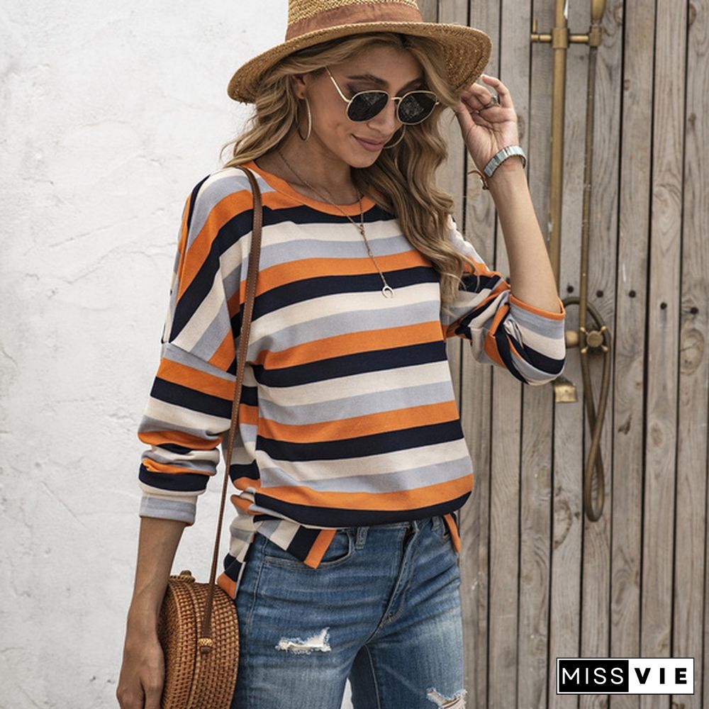 Basic Striped T-shirt Women Plus Size S-5XL Multi Colors Casual Cotton Stretchy Long Sleeve Tops Tee Spring Autumn