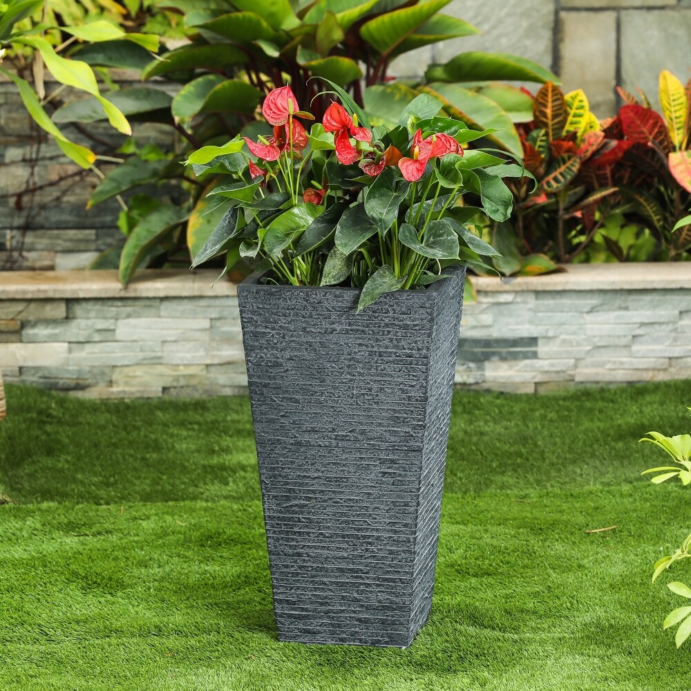 1 piece Stone Grey MgO Textured Tall Tapered Square Planter   18.5\