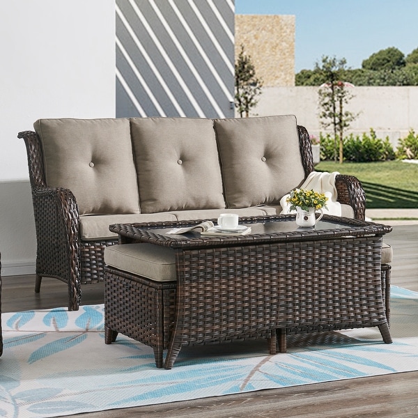 Pocassy 6 Piece Outdoor Wicker Conversation Sofa Set