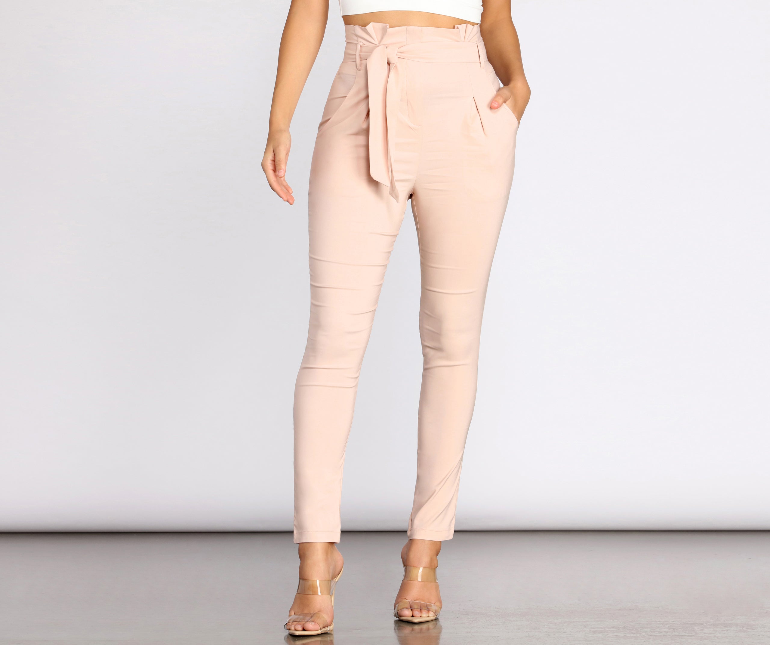 High Waist Paperbag Skinny Dress Pants