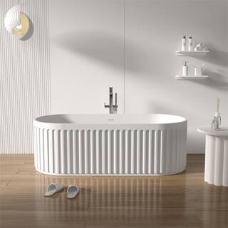 Abruzzo 67 in. x 29.5 in. Freestanding Soaking Solid Surface Bathtub with Center Drain in Matte White 23S13-67