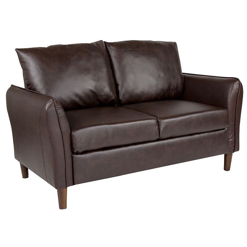 Emma and Oliver Plush Pillow Back Loveseat in Black LeatherSoft - Living Room Furniture