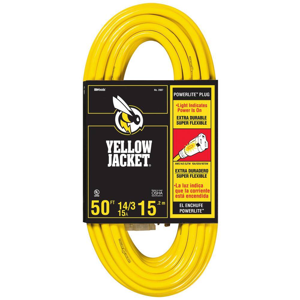 Yellow Jacket 50 ft. 143 SJTW Outdoor Heavy-Duty 15 Amp Contractor Extension Cord with Power Light Plug 64826001