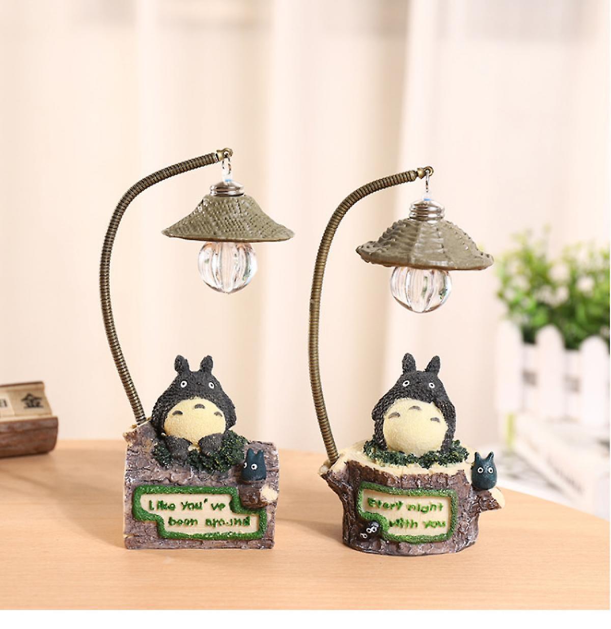 2pcs Wooden House Totoro Small Night Light Lamp Cartoon Resin Craft Ornament